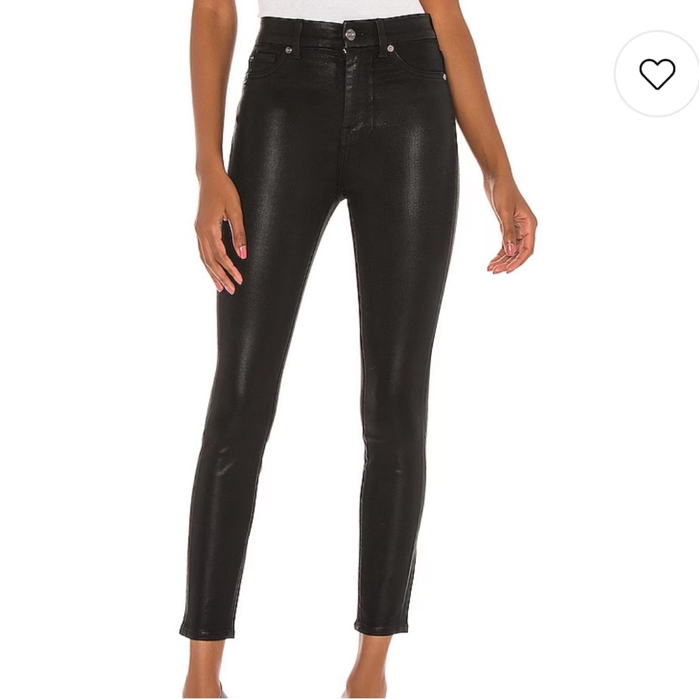 7 For All Mankind High Rise Skinny Jeans in Black Coated 25